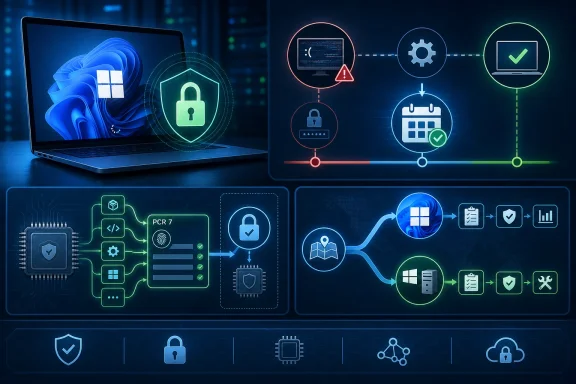Cybersecurity illustration showing a laptop with encryption, login protection, and secure data workflows.