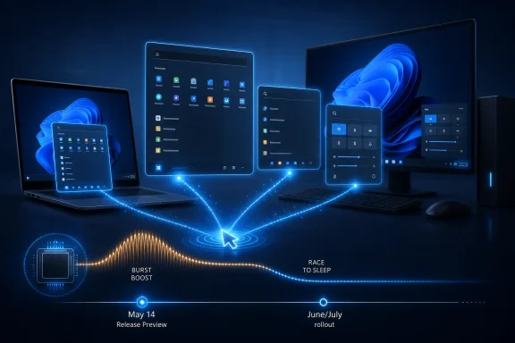 Futuristic blue network connects multiple Windows-style devices with a glowing central cursor.