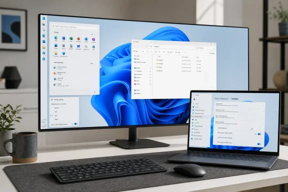 Windows desktop setup showing taskbar and personalization settings on two screens.