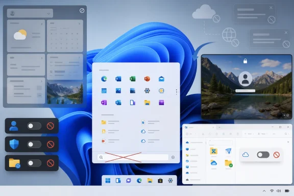 Windows 11 desktop mockup showing app icons and file preview windows over a blue swirl background.
