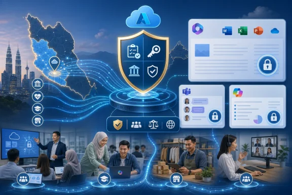Cloud-based secure document collaboration overlaid on a modern office, with shield icons and encrypted access.