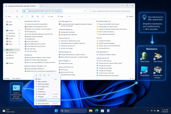 Windows 11 Settings “Administrative Tools” window open with a context menu over the desktop.