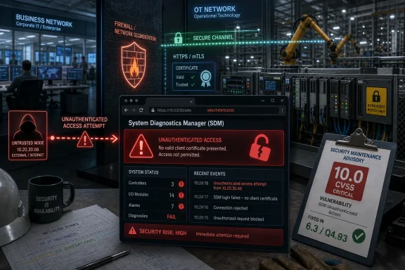 Security breach-themed server room showing an SDM “unauthenticated access” alarm and “unauthorized” alerts.