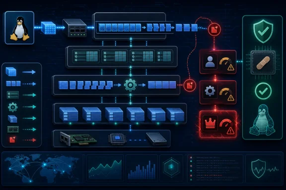 Network server pipeline with data flow, security alerts, and system status icons in a digital cybersecurity interface.