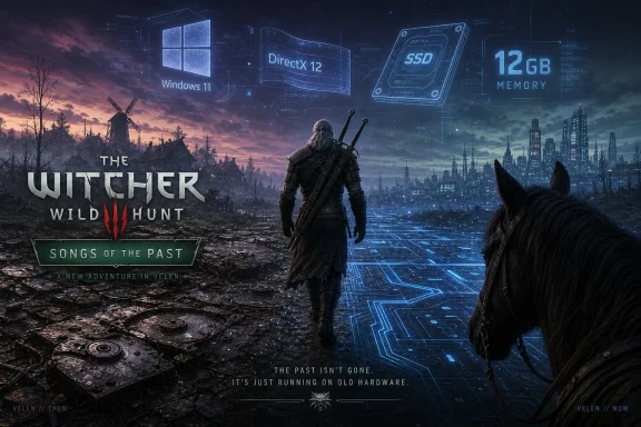 Cyberpunk fantasy “The Witcher 3” poster with swordsman and cat-like figure over a glitchy city grid.