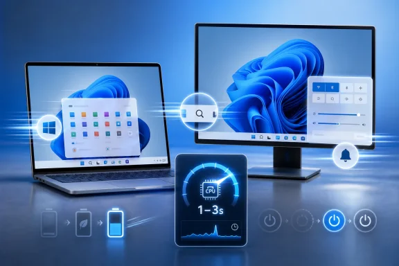 Dual monitors and laptop with cloud app UI, CPU performance tablet, and connected smart icons on a blue tech background.