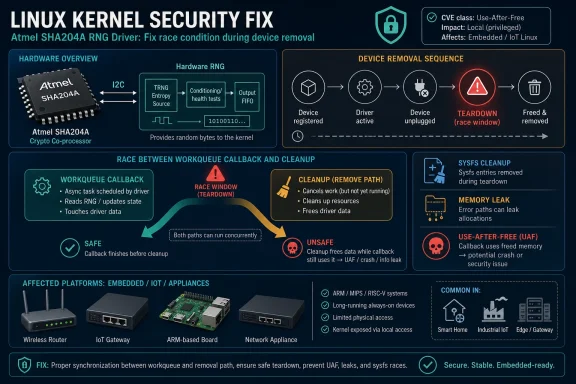windowsforum-cve-2026-46075-linux-driver-fix-rng-teardown-race-uaf-and-memory-leaks.webp