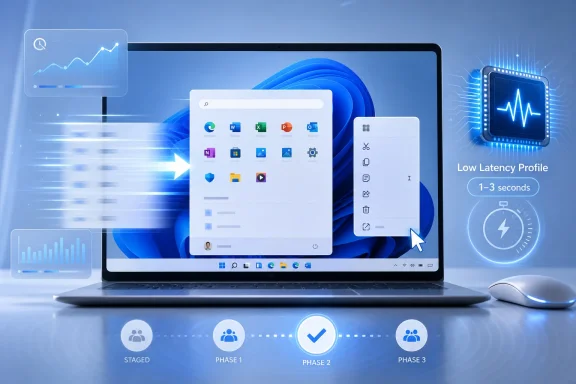 Futuristic laptop with app icons and a “Low Latency Profile 1–3 seconds” health dashboard display.