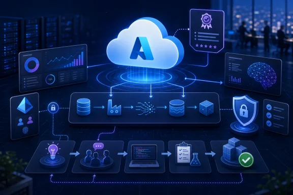 Cloud computing security illustration with AI logo, analytics panels, and encrypted data flow.