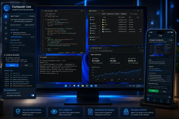 Dashboard shows an AI coding agent editing data and generating a sales summary report with live monitoring.