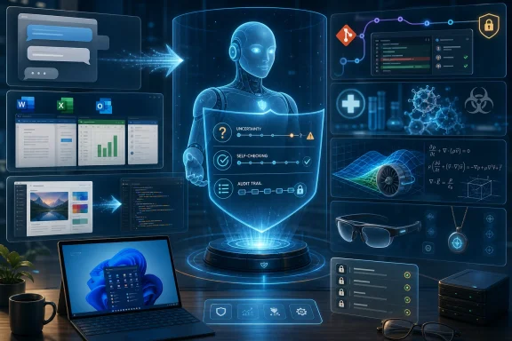 Futuristic AI security dashboard with holographic robot, encrypted data, and tech tools on a desk.