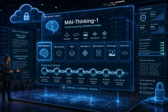 Digital dashboard presentation for “AI-Thinking-1” with cloud security, audit logs, and verifiable compliance chain.