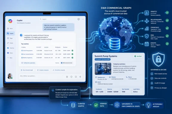 Business identity dashboard on a laptop using a global D&B commercial graph with verified, secure data.