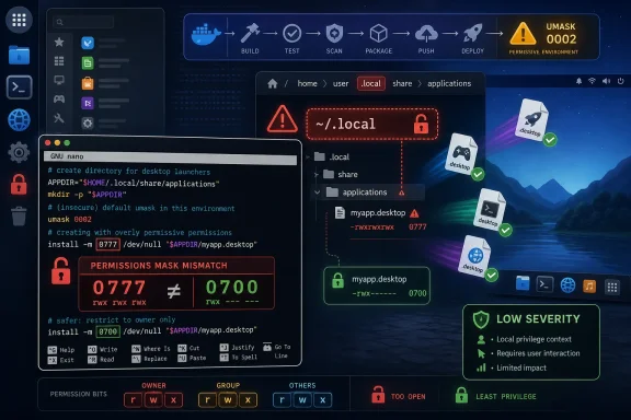 windowsforum-cve-2026-6842-nano-flaw-permissive-permissions-and-desktop-launcher-risk.webp