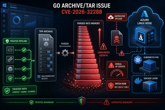 windowsforum-cve-2026-32288-go-tar-memory-dos-microsoft-azure-linux-container-impact.webp