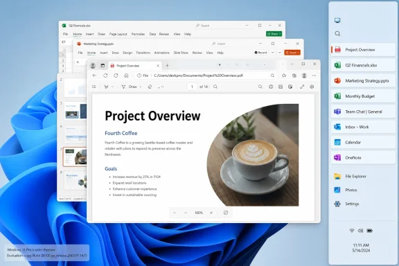 Screenshot of a Project Overview document on Microsoft apps with a coffee image on Windows 11.