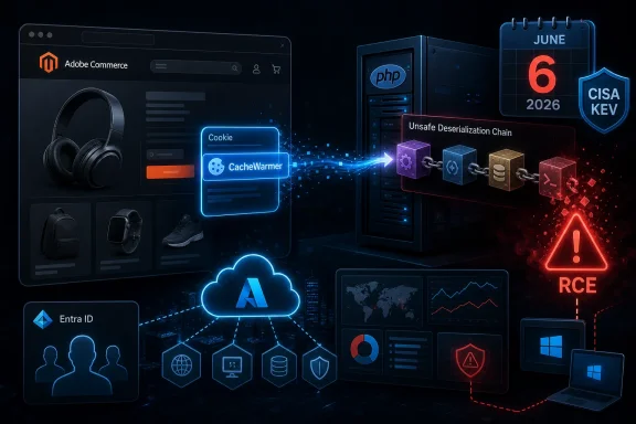 Cybersecurity themed graphic showing an “Unsafe Deserialization Chain” exploit and RCE warning across systems.