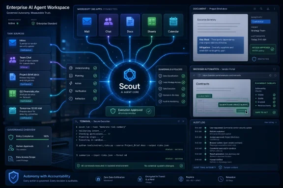 AI agent control dashboard showing secure document processing, policies, and audit logs in a workspace UI. AI agent control dashboard showing secure document processing, policies, and audit logs in a workspace UI.