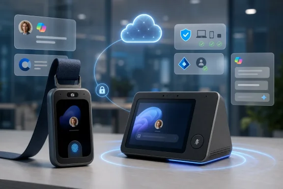 Two biometric devices on a desk with cloud security icons and connection UI overlays.