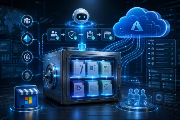 Cybersecurity concept with a glowing server, cloud protection, and verified data icons in a futuristic network.
