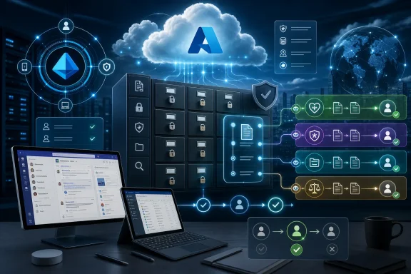 Cloud security and access control network with server lock icons, shields, and connected user approval flows.