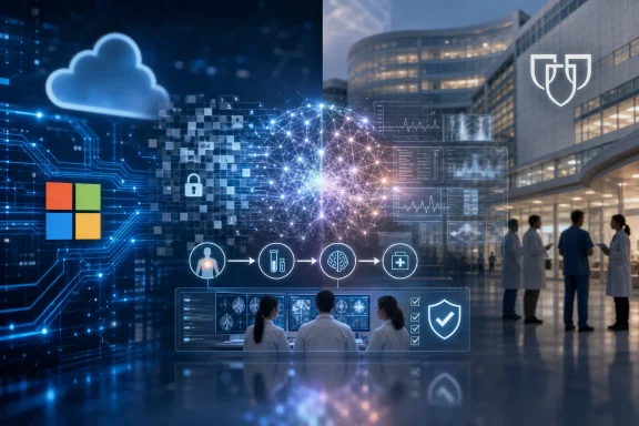Doctors in a hospital control room view cloud-based medical security data and analytics.