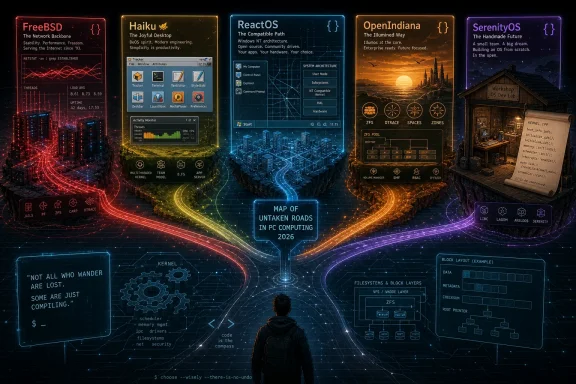 Futuristic cybersecurity poster collage showing multiple OS panels and kernel/file-system diagrams around a glowing map.
