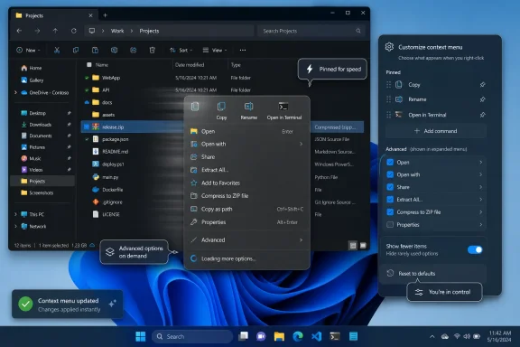 Windows File Explorer context menu open with options like Copy, Rename, and Open in Terminal.