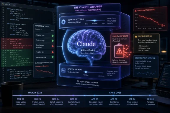 Futuristic UI shows “Claude” AI core with error alerts, confidence drop, and system prompt settings.