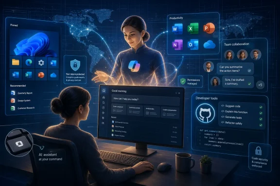 Futuristic AI productivity dashboard with a woman using a computer, maps, apps, and secure code tools holograms.