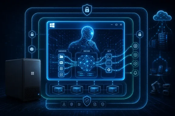 Cybersecurity concept image with a glowing hologram lock, network nodes, and an AI interface over a dark server setup.