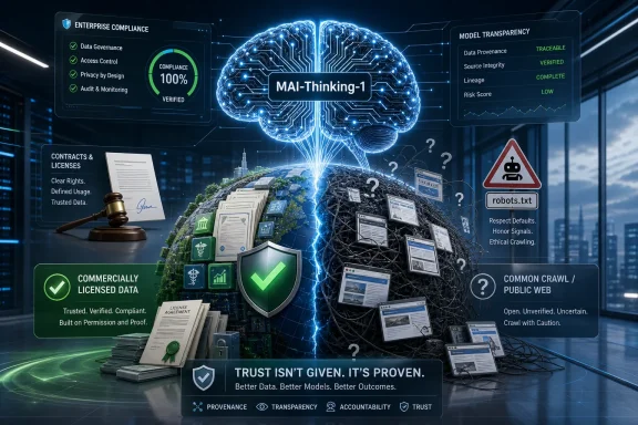 Futuristic AI brain with compliance and transparency panels, suggesting verified, licensed data governance.