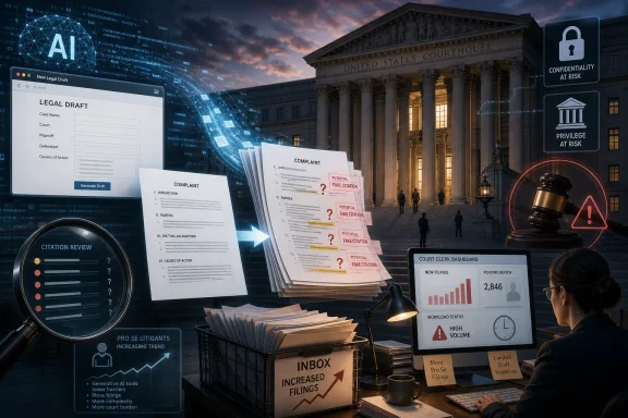 AI legal drafting and court dashboard imagery showing risks of fake citations outside the U.S. courthouse.