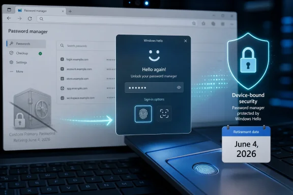 Windows Hello unlock screen shows device-bound password manager security on a laptop. Windows Hello unlock screen shows device-bound password manager security on a laptop.