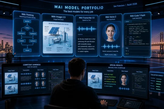 Futuristic AI model portfolio presentation with glowing panels, code and media outputs on a tech stage. Futuristic AI model portfolio presentation with glowing panels, code and media outputs on a tech stage.