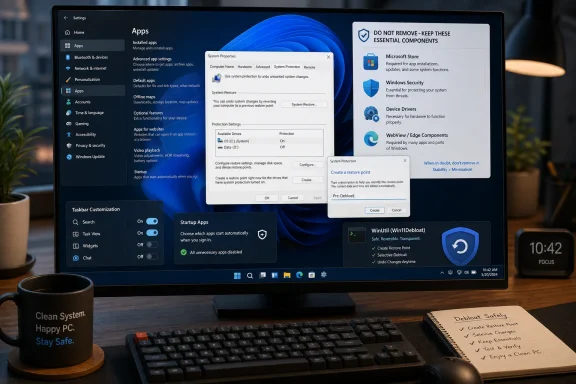 Windows PC settings screen with system protection and restore point options on a desktop monitor.