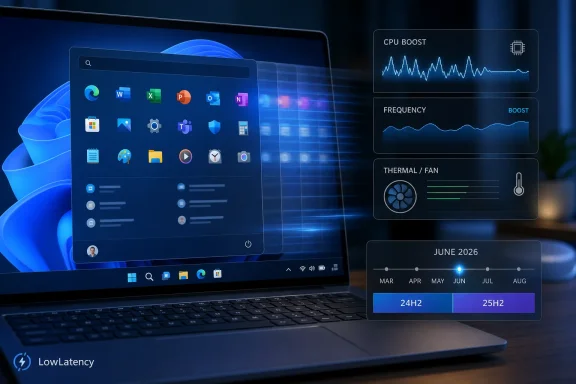 Laptop screen shows Windows-style icons with CPU boost, frequency, thermal/fan, and performance charts. Laptop screen shows Windows-style icons with CPU boost, frequency, thermal/fan, and performance charts.