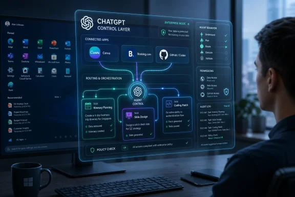 Man viewing a holographic ChatGPT control layer dashboard with enterprise mode, permissions, and audit log. Man viewing a holographic ChatGPT control layer dashboard with enterprise mode, permissions, and audit log.