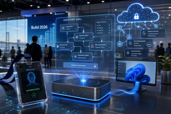 AI agent-first workflow dashboard with a cloud security lock, identity authentication devices, and network connections.