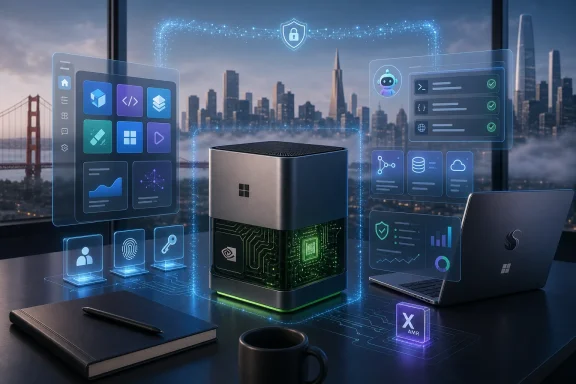 Cloud-secure data center concept with a server cube surrounded by futuristic network and protection icons.