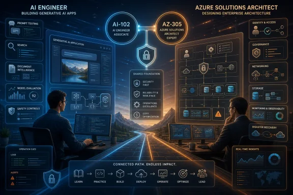 Futuristic tech dashboard showing AI and Azure roles with cloud architecture, security, and analytics.