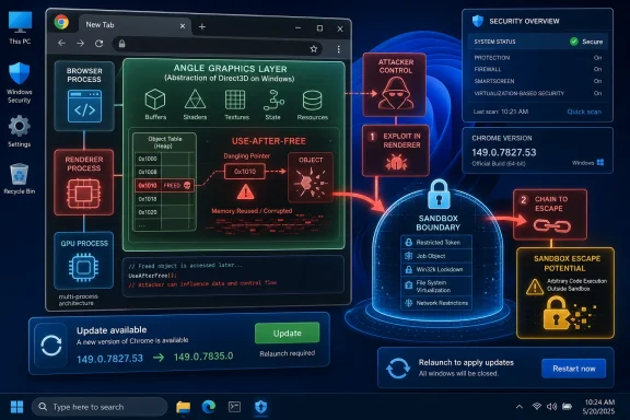 Windows security dashboard showing browser process attack flow, sandbox boundary, and safe protection status.