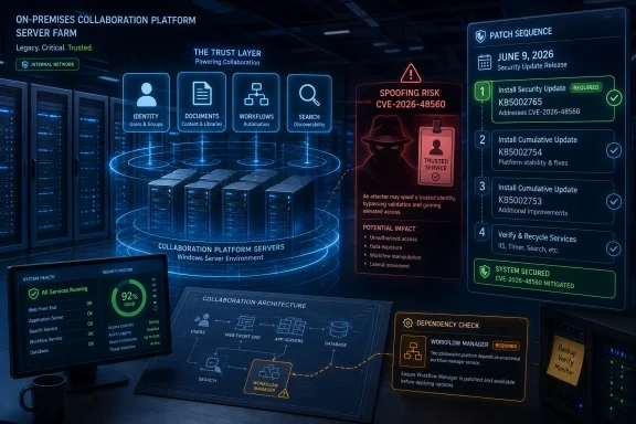 Cybersecurity dashboard shows on-premises server collaboration, patch sequence, and CVE risk mitigation.