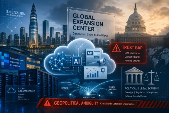 Futuristic global AI cloud concept with “Global Expansion Center” and warnings about data trust gaps.