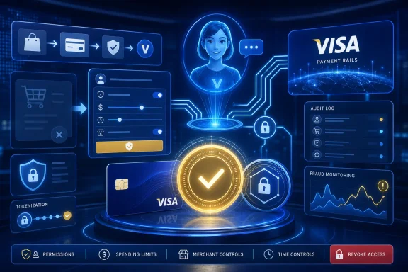 Digital Visa payment security interface with identity verification, audit logs, and fraud monitoring.