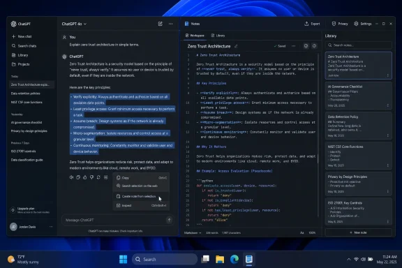 Screenshot of a ChatGPT interface showing a note on Zero Trust Architecture.