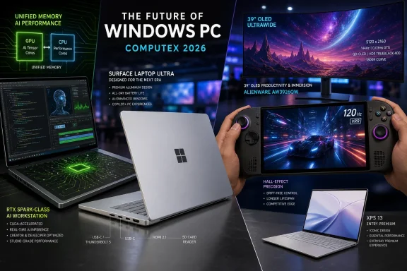 Promotional graphic showing a Windows laptop and handheld gaming controller at Computex 2026. Promotional graphic showing a Windows laptop and handheld gaming controller at Computex 2026.