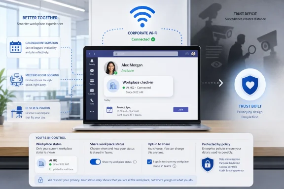Corporate Wi‑Fi and workplace check-in dashboard on a laptop promoting privacy and trust. Corporate Wi‑Fi and workplace check-in dashboard on a laptop promoting privacy and trust.