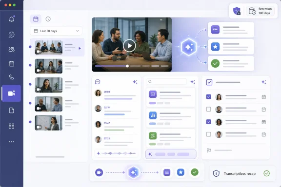 Video analytics dashboard with a play preview, timeline, and retention settings for meeting clips. Video analytics dashboard with a play preview, timeline, and retention settings for meeting clips.