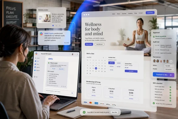 Woman reviews a wellness website preview with booking, pricing, and publish approval on a laptop. Woman reviews a wellness website preview with booking, pricing, and publish approval on a laptop.